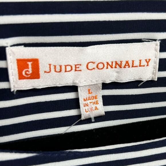 Jude Connally Navy & White Stripe Sleeveless Nylon Sheath Dress Womens Large - Picture 2 of 4